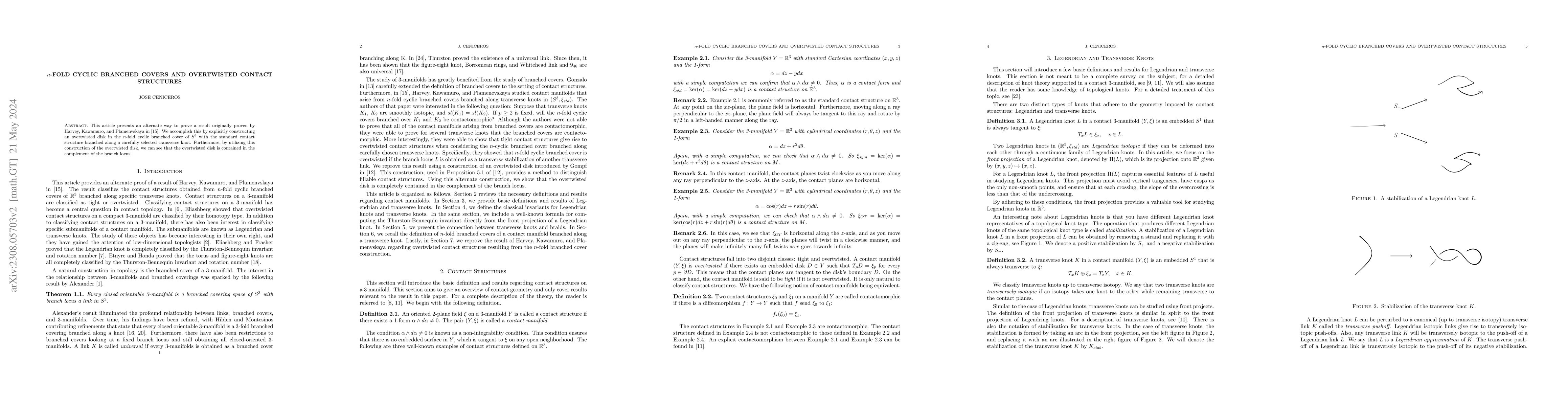 Thumbnail for $n$-Fold Cyclic Branched Covers and Overtwisted Contact Structures