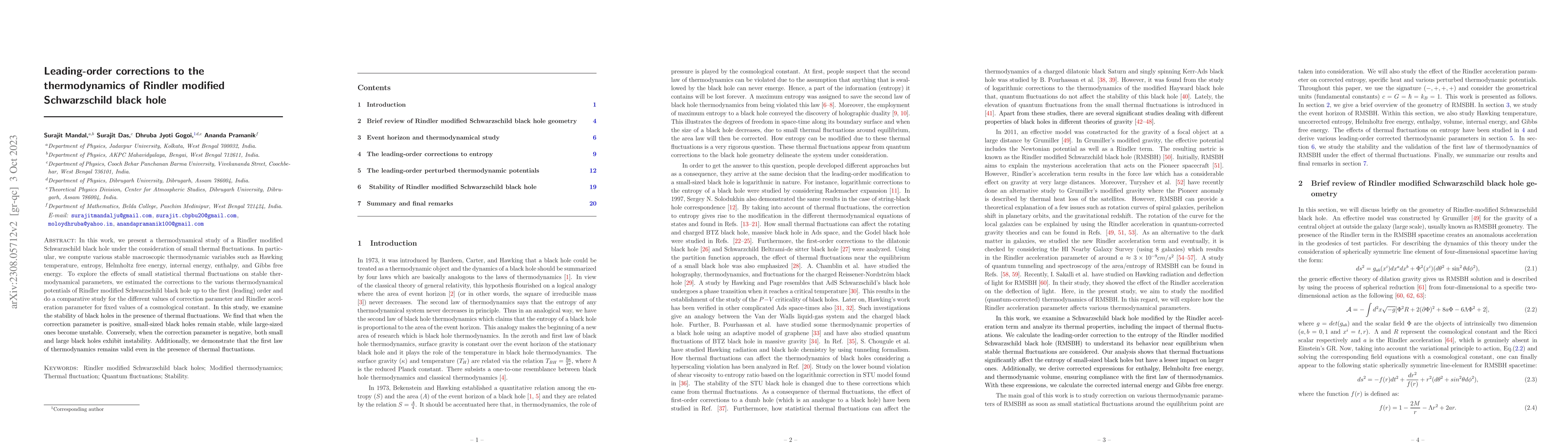 Thumbnail for Leading-order corrections to the thermodynamics of Rindler modified
  Schwarzschild black hole