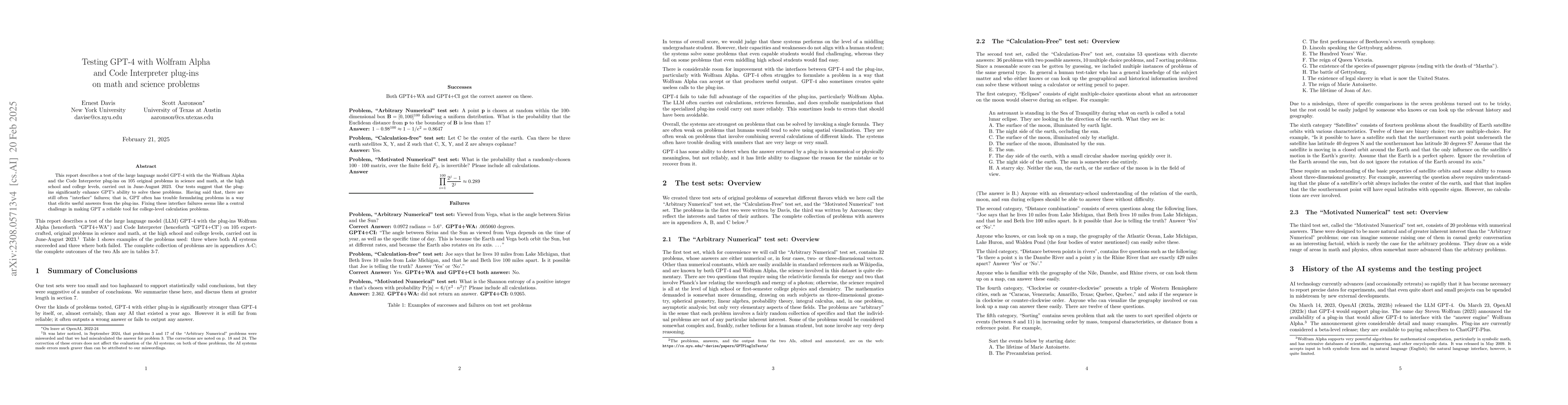 Thumbnail for Testing GPT-4 with Wolfram Alpha and Code Interpreter plug-ins on math
  and science problems