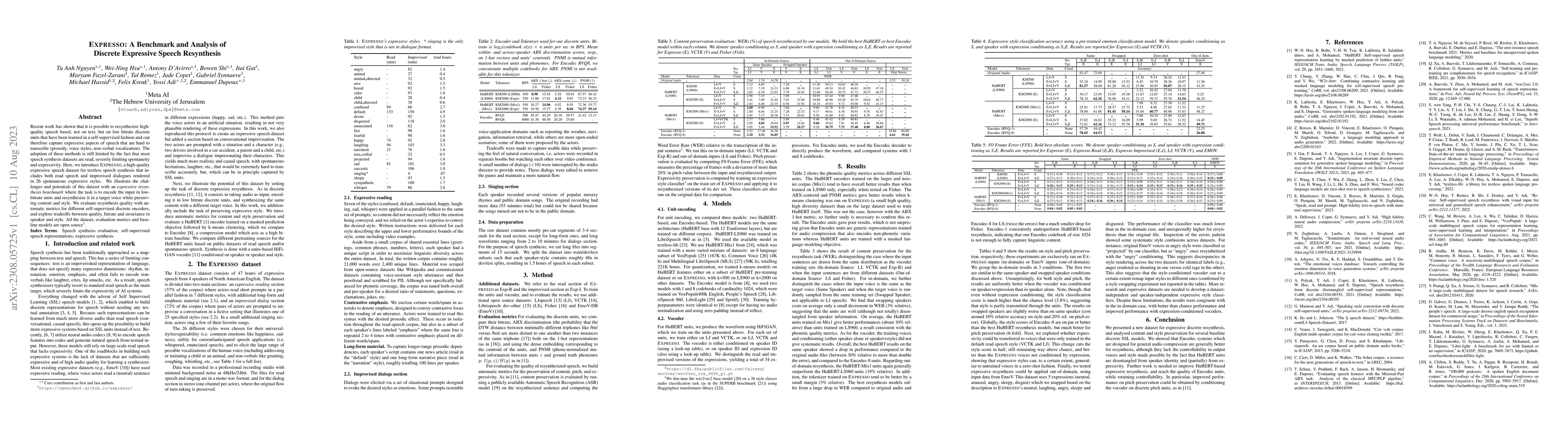 Thumbnail for EXPRESSO: A Benchmark and Analysis of Discrete Expressive Speech
  Resynthesis
