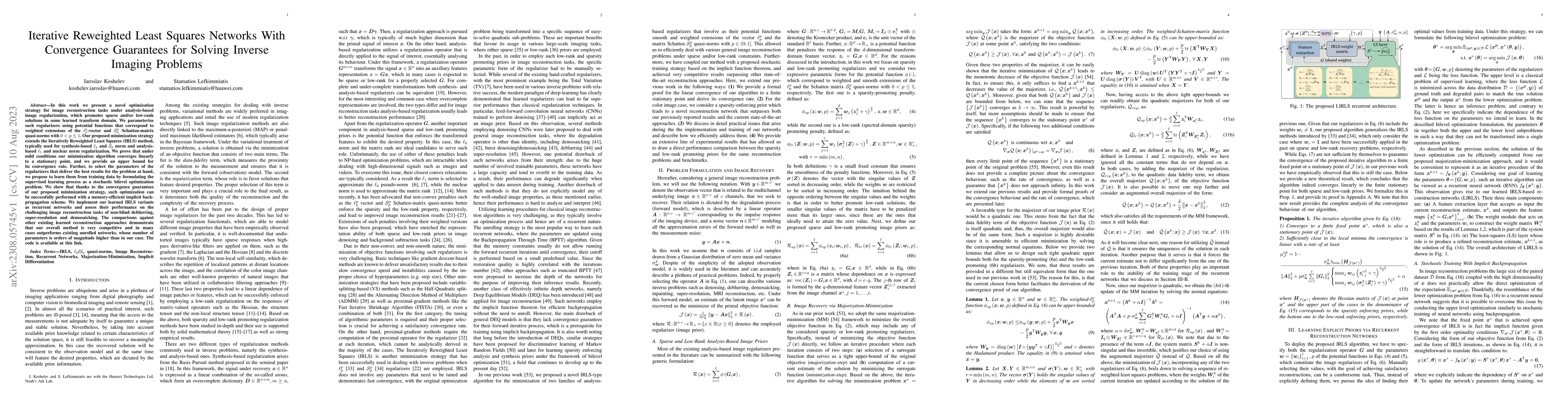 Thumbnail for Iterative Reweighted Least Squares Networks With Convergence Guarantees
  for Solving Inverse Imaging Problems