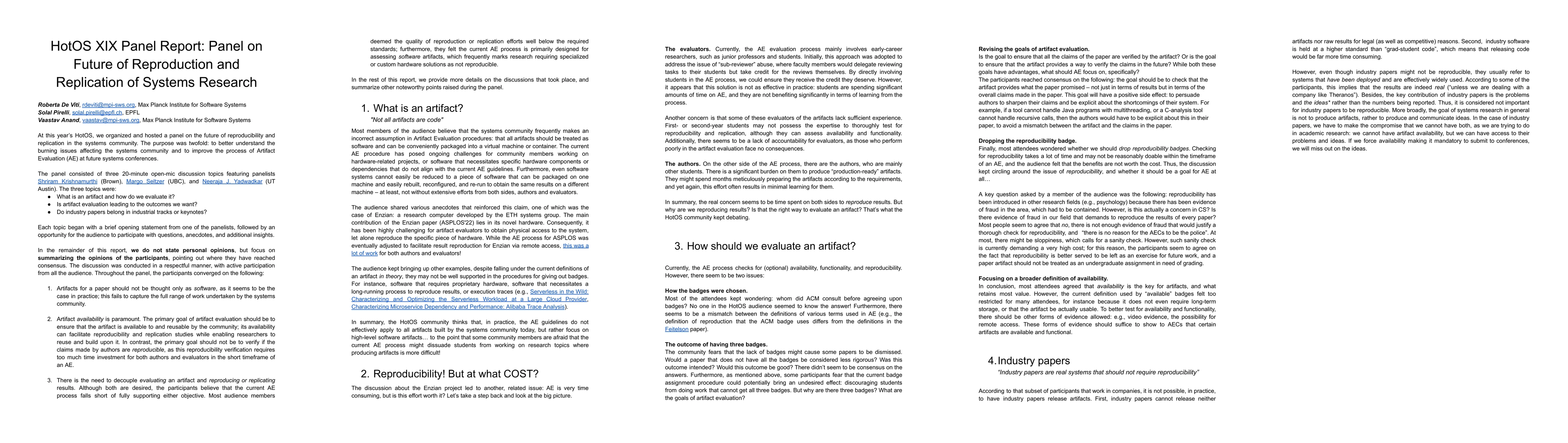 Thumbnail for HotOS XIX Panel Report: Panel on Future of Reproduction and Replication
  of Systems Research