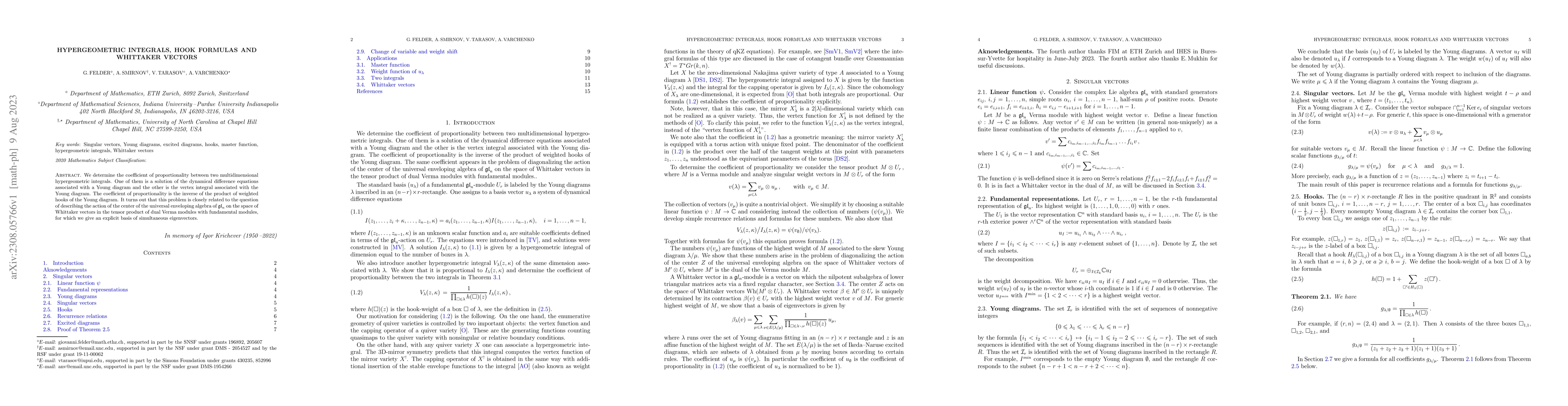 Thumbnail for Hypergeometric integrals, hook formulas and Whittaker vectors