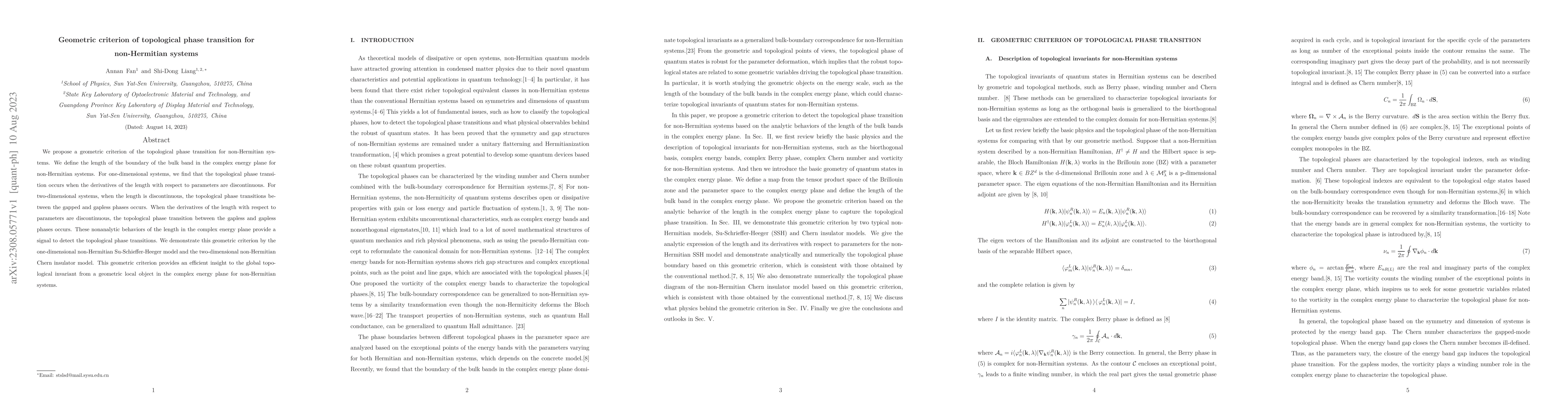 Thumbnail for Geometric criterion of topological phase transition for non-Hermitian
  systems