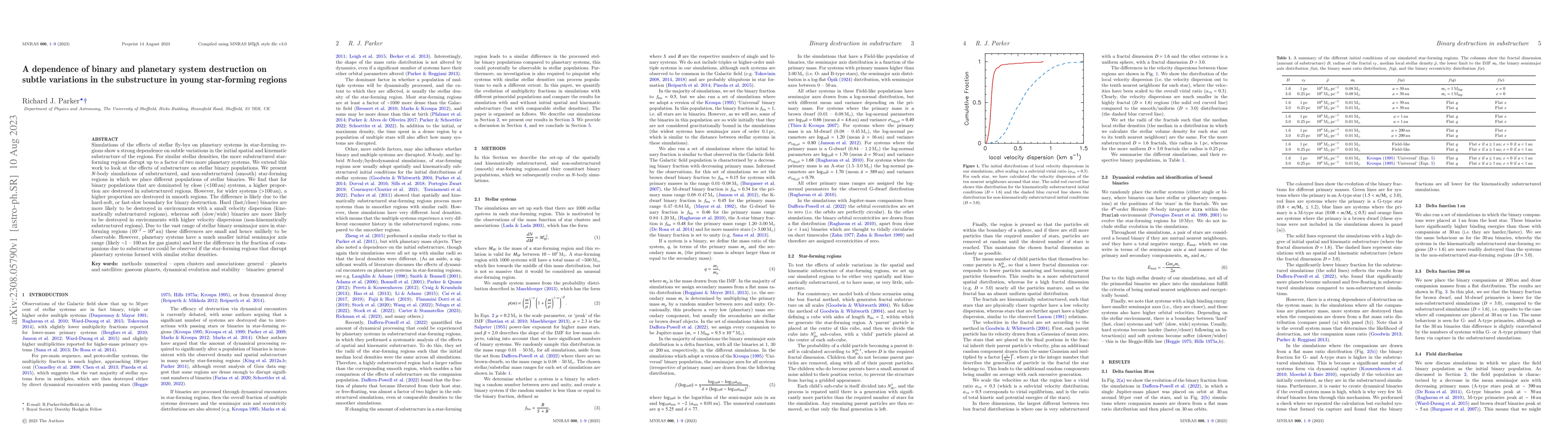 Thumbnail for A dependence of binary and planetary system destruction on subtle
  variations in the substructure in young star-forming regions
