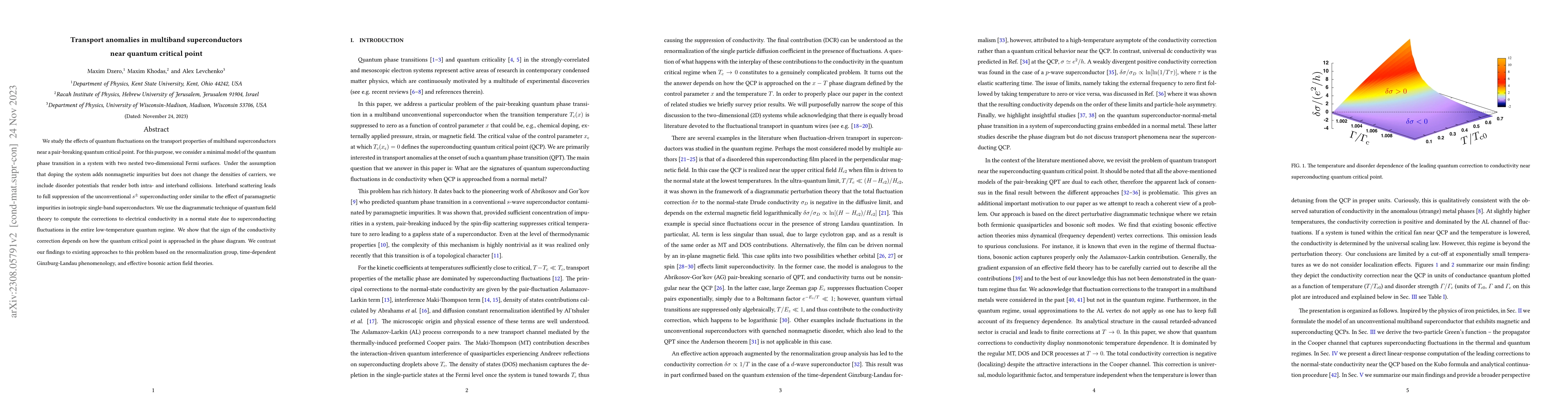 Thumbnail for Transport anomalies in multiband superconductors near quantum critical
  point