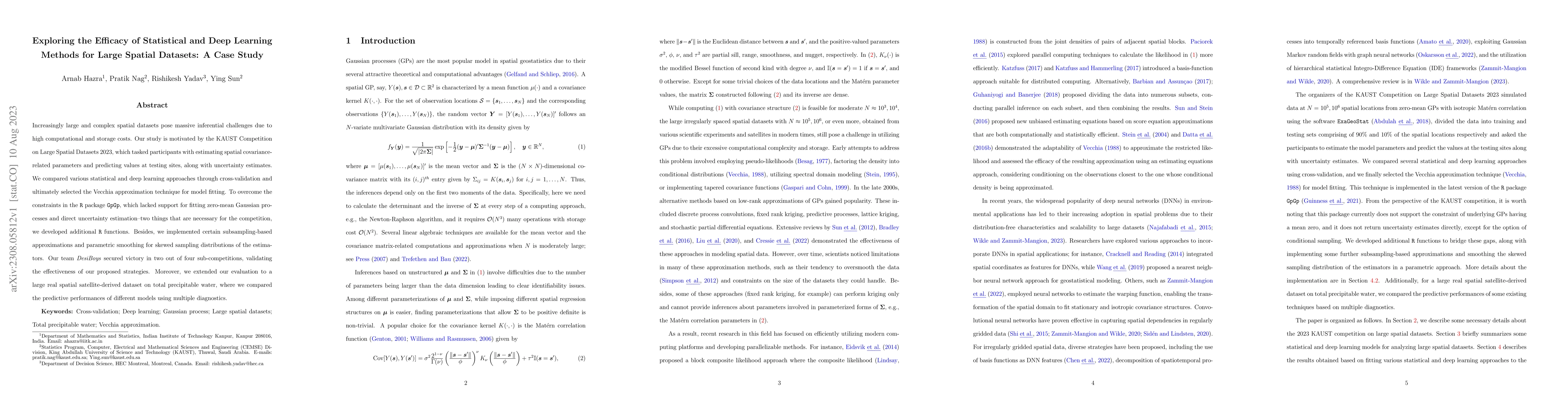Thumbnail for Exploring the Efficacy of Statistical and Deep Learning Methods for
  Large Spatial Datasets: A Case Study