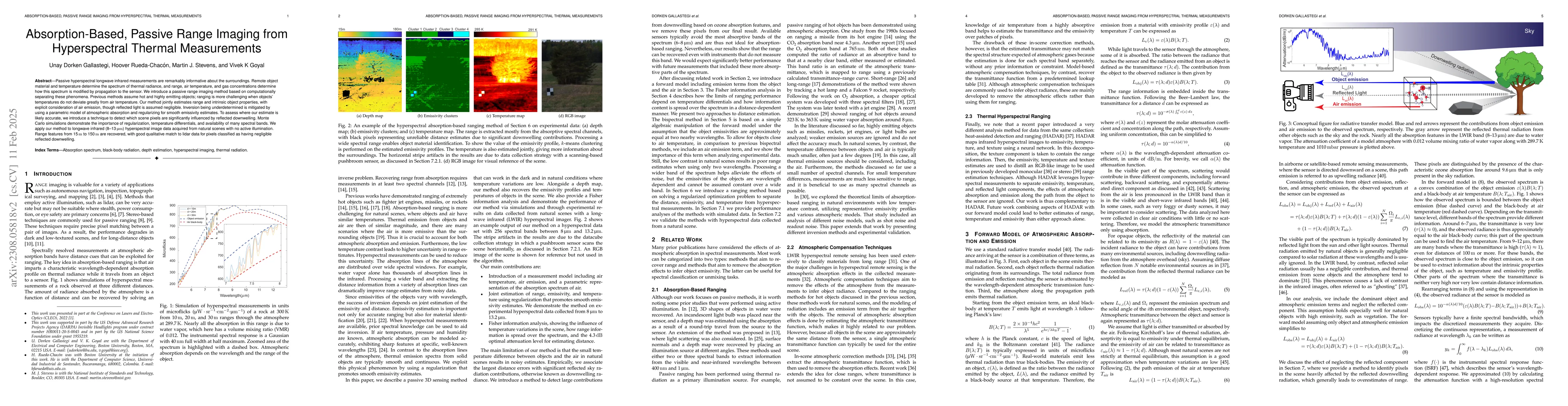 Thumbnail for Absorption-Based, Passive Range Imaging from Hyperspectral Thermal
  Measurements