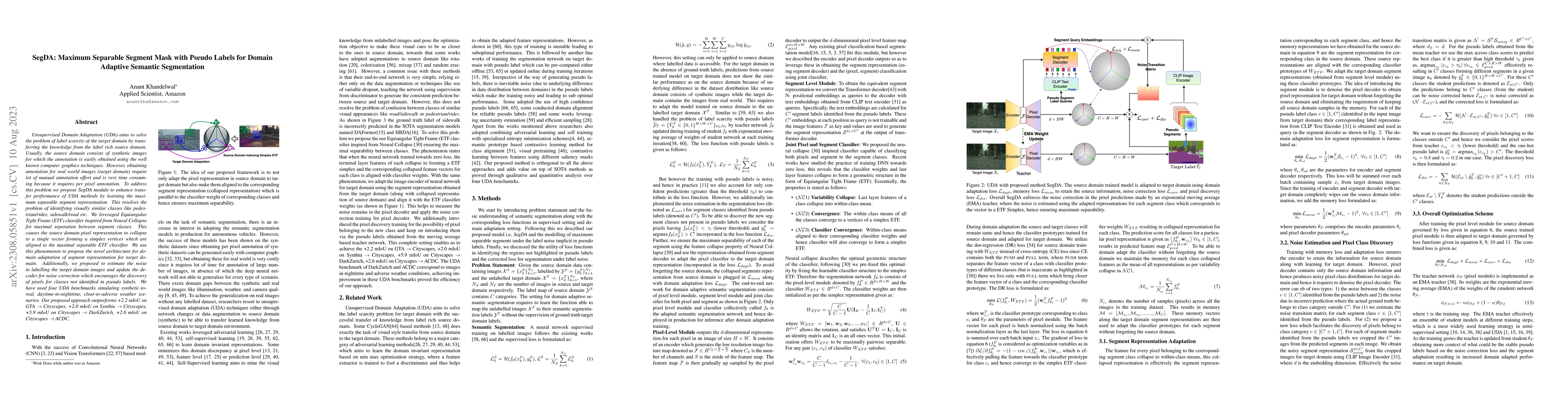 Thumbnail for SegDA: Maximum Separable Segment Mask with Pseudo Labels for Domain
  Adaptive Semantic Segmentation