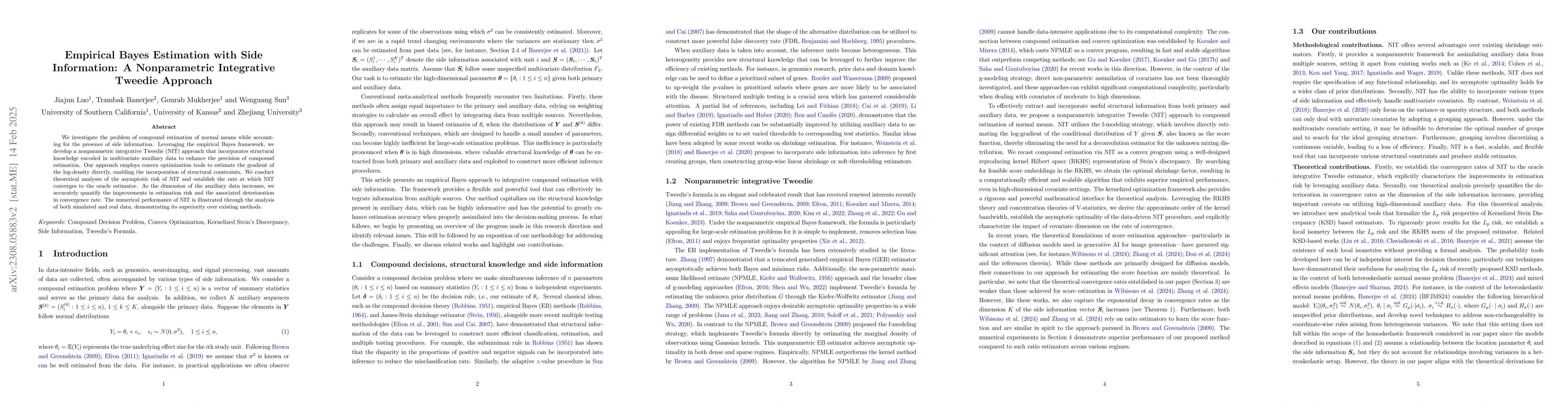 Thumbnail for Empirical Bayes Estimation with Side Information: A Nonparametric
  Integrative Tweedie Approach