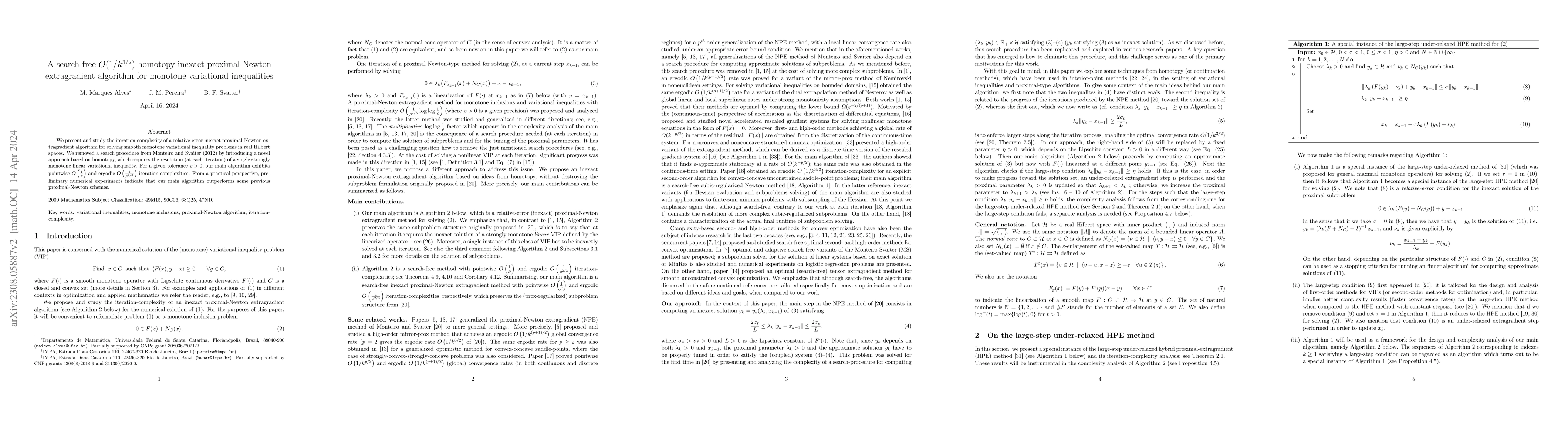 Thumbnail for A search-free $O(1/k^{3/2})$ homotopy inexact proximal-Newton
  extragradient algorithm for monotone variational inequalities