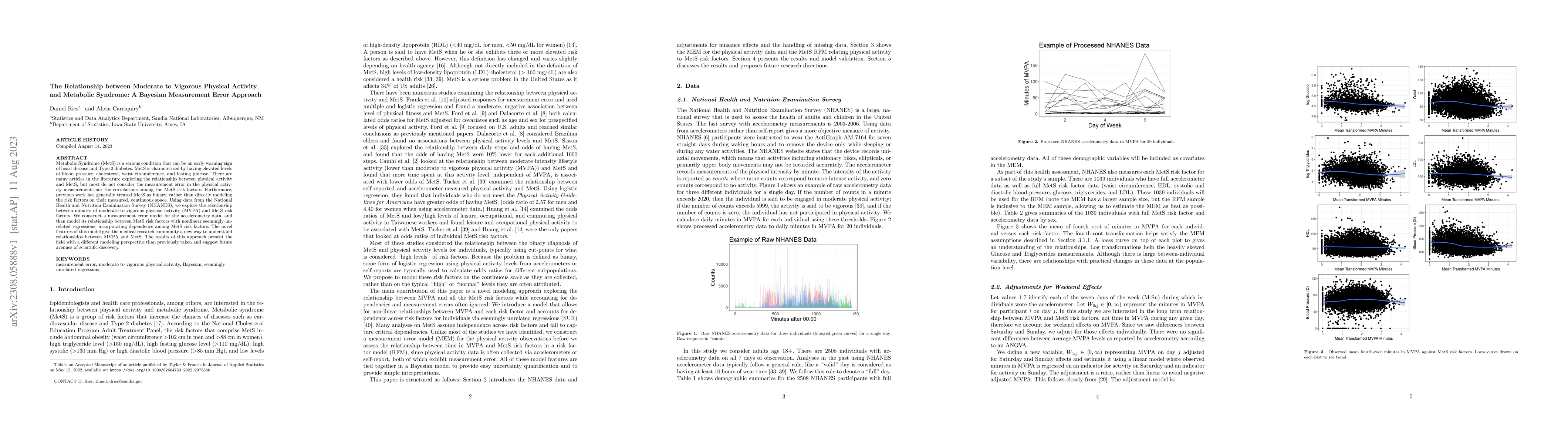 Thumbnail for The Relationship between Moderate to Vigorous Physical Activity and
  Metabolic Syndrome: A Bayesian Measurement Error Approach