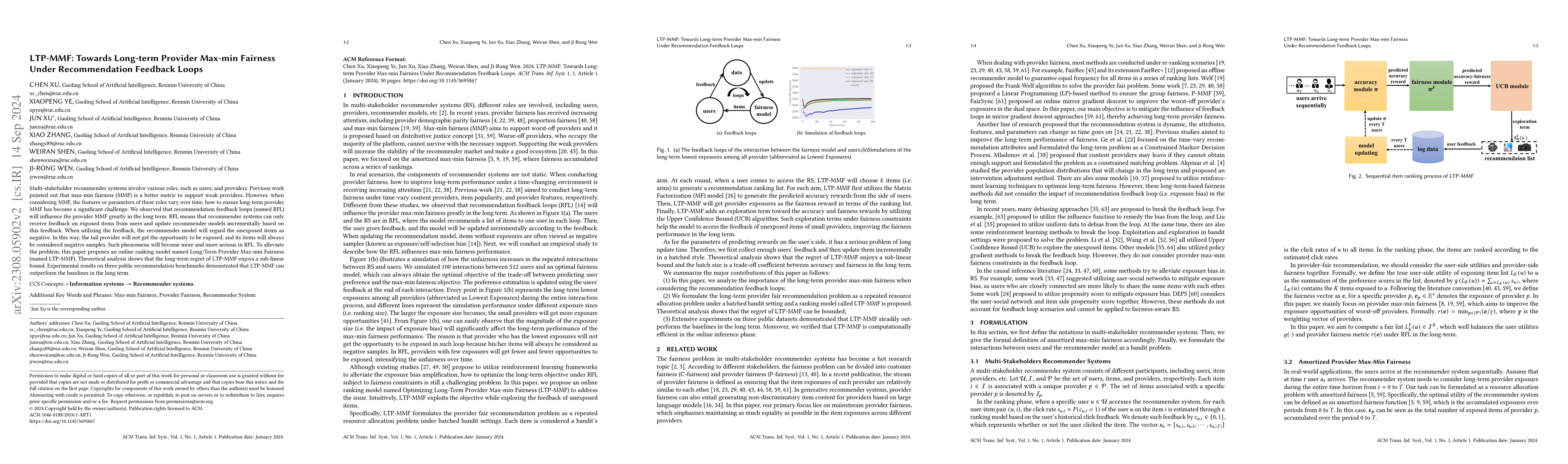 Thumbnail for LTP-MMF: Towards Long-term Provider Max-min Fairness Under
  Recommendation Feedback Loops