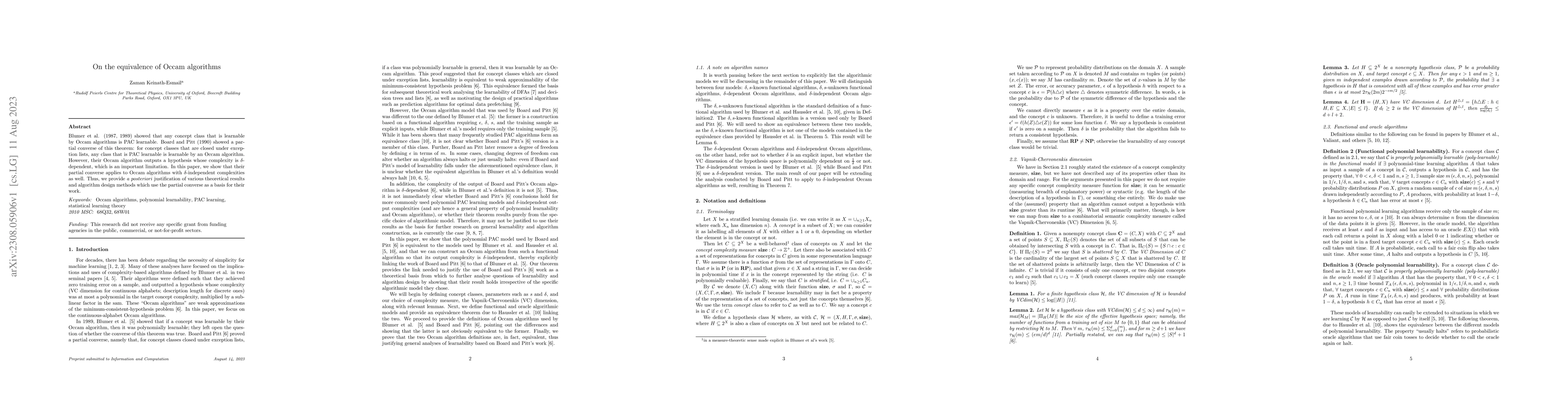 Thumbnail for On the equivalence of Occam algorithms