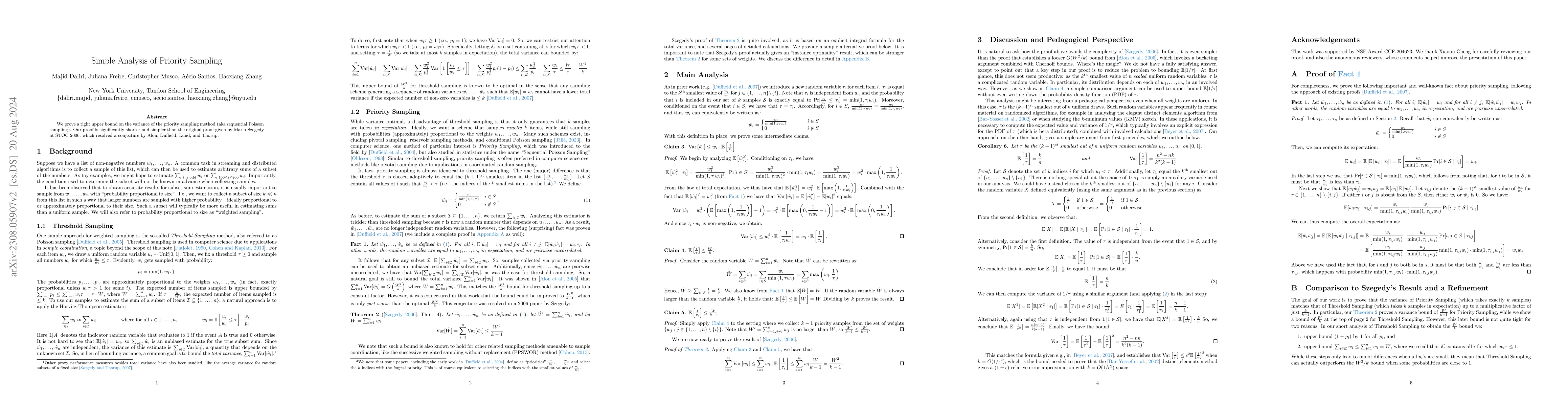 Thumbnail for Simple Analysis of Priority Sampling