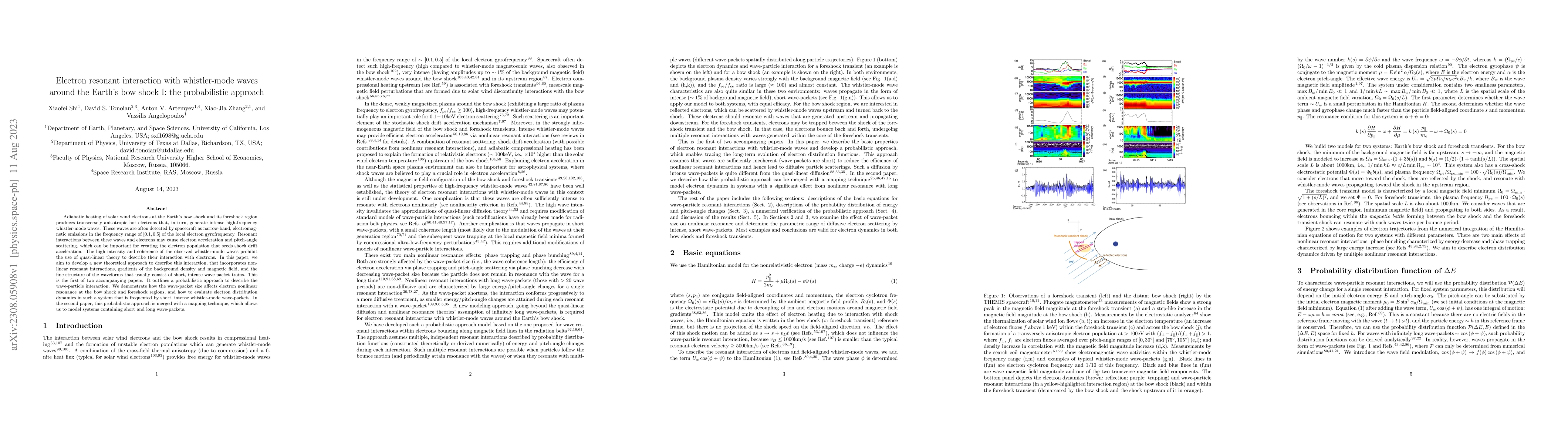 Thumbnail for Electron resonant interaction with whistler-mode waves around the
  Earth's bow shock I: the probabilistic approach