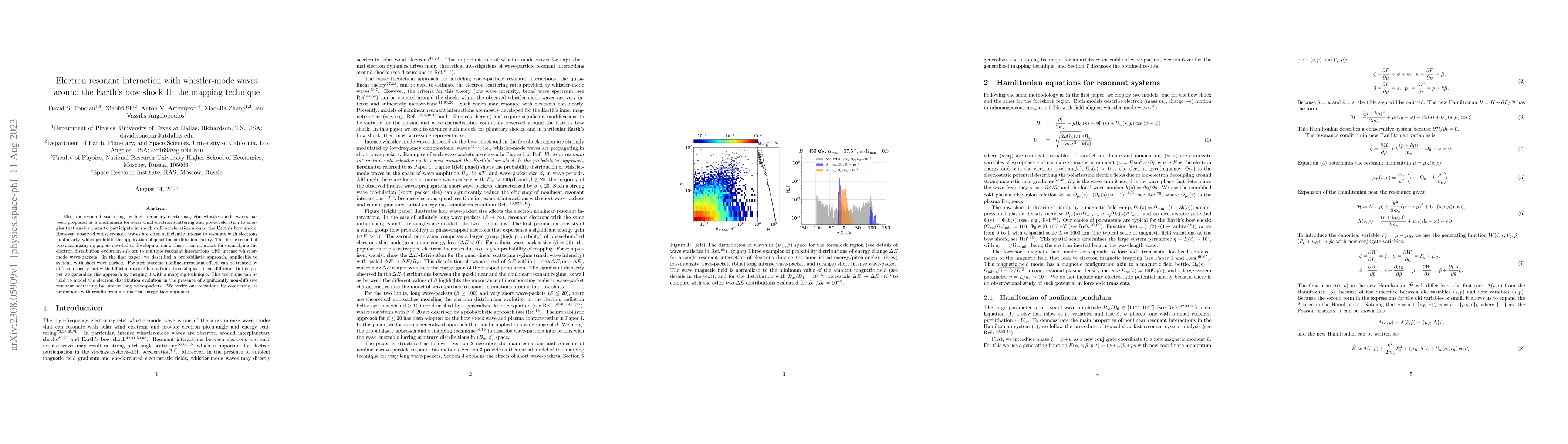 Thumbnail for Electron resonant interaction with whistler-mode waves around the
  Earth's bow shock II: the mapping technique