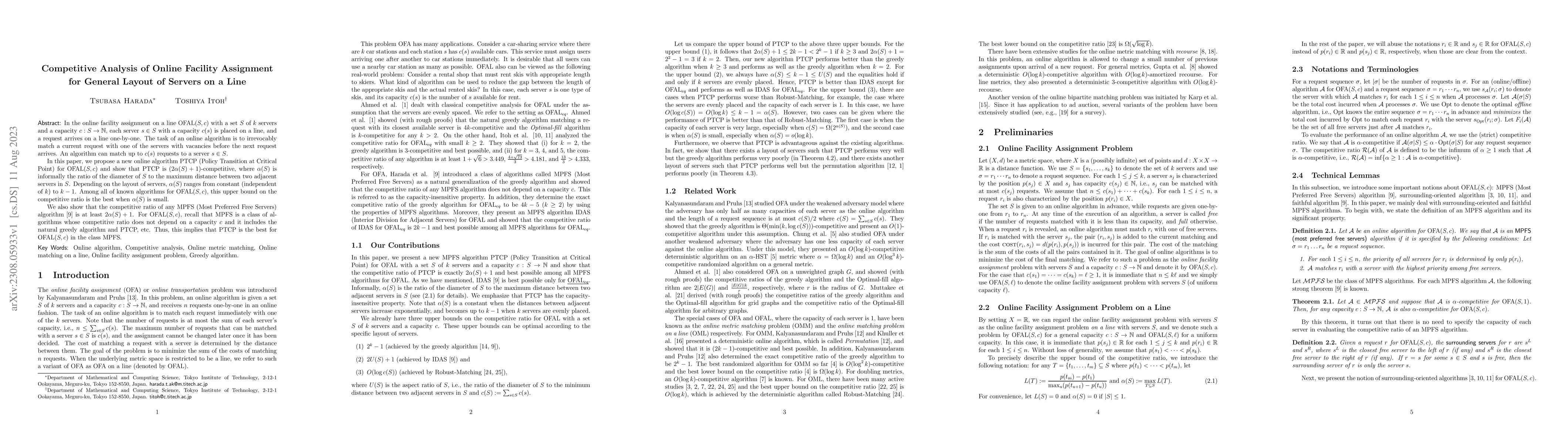 Thumbnail for Competitive Analysis of Online Facility Assignment for General Layout of
  Servers on a Line
