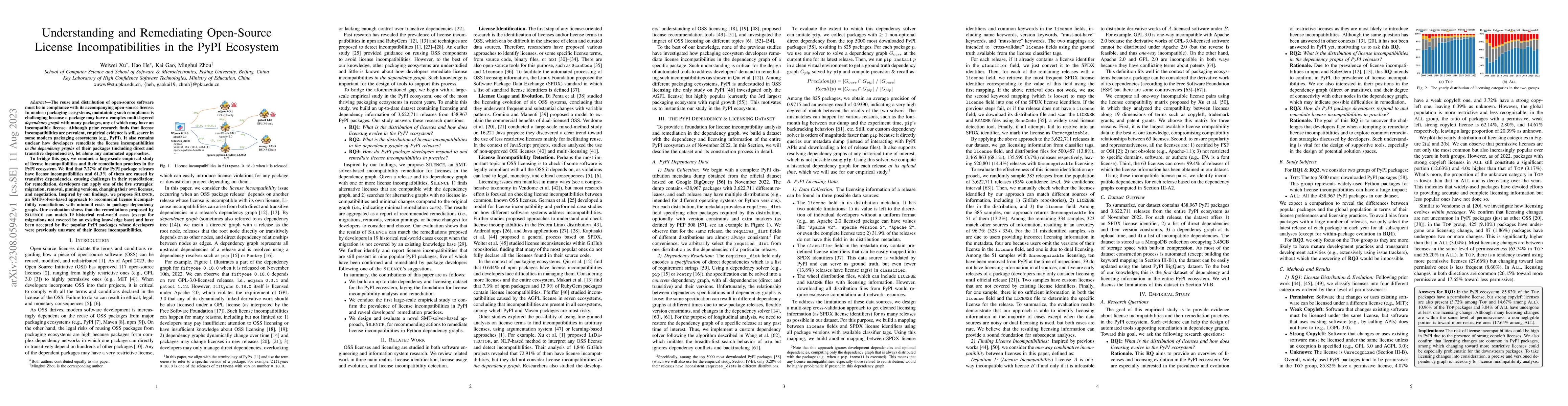 Thumbnail for Understanding and Remediating Open-Source License Incompatibilities in
  the PyPI Ecosystem