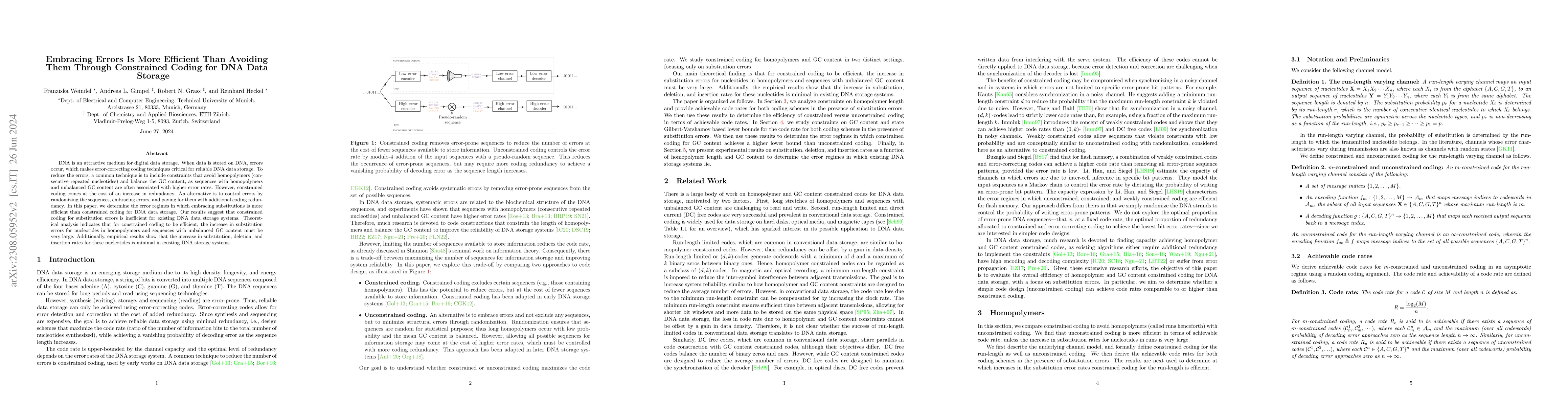 Thumbnail for Embracing Errors Is More Efficient Than Avoiding Them Through
  Constrained Coding for DNA Data Storage