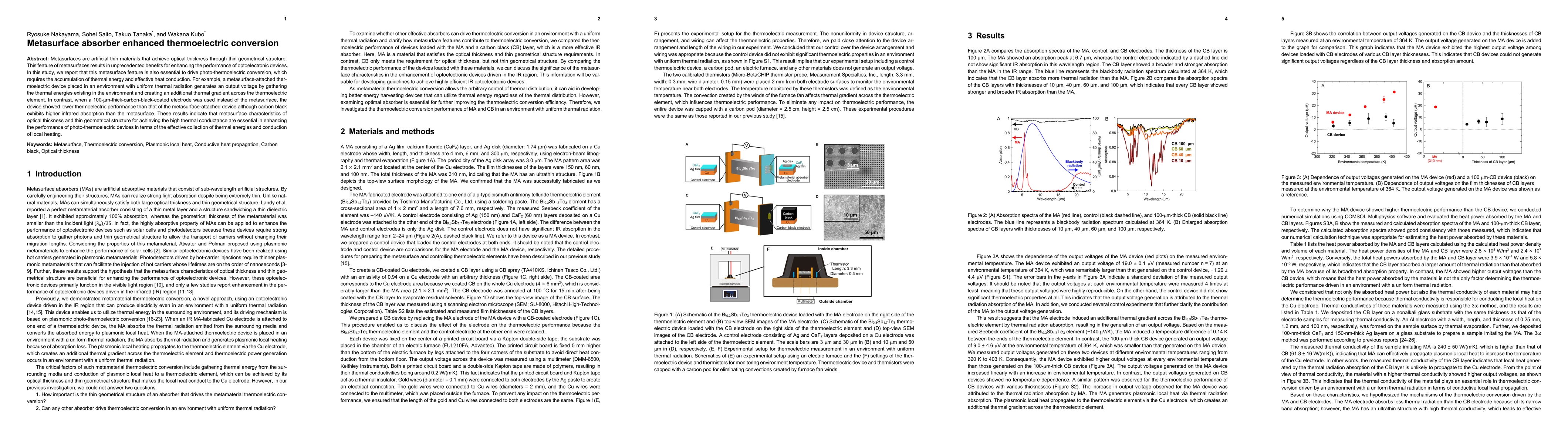 Thumbnail for Metasurface absorber enhanced thermoelectric conversion