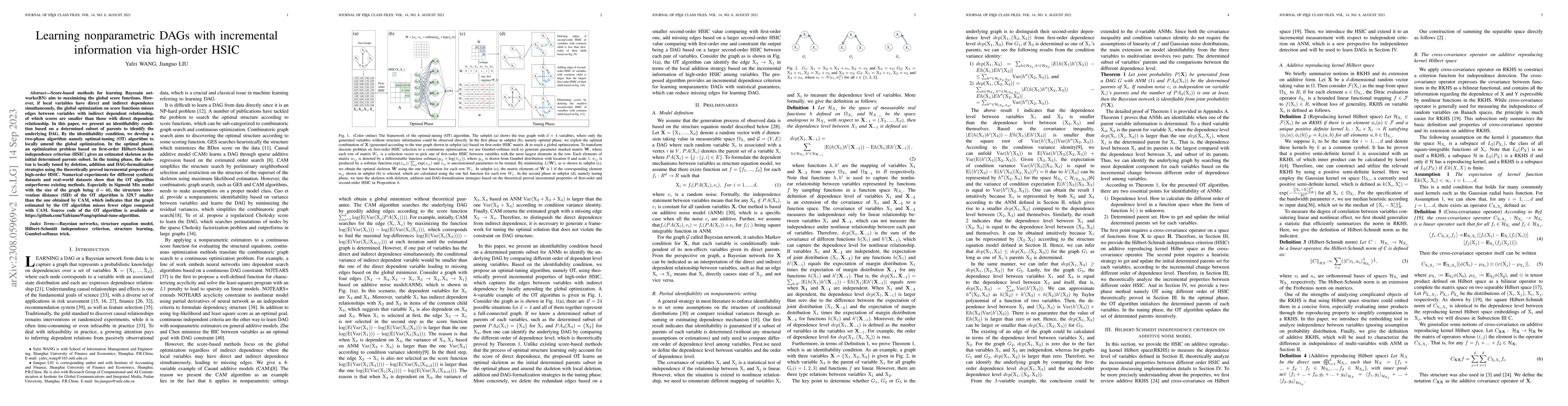 Thumbnail for Learning nonparametric DAGs with incremental information via high-order
  HSIC