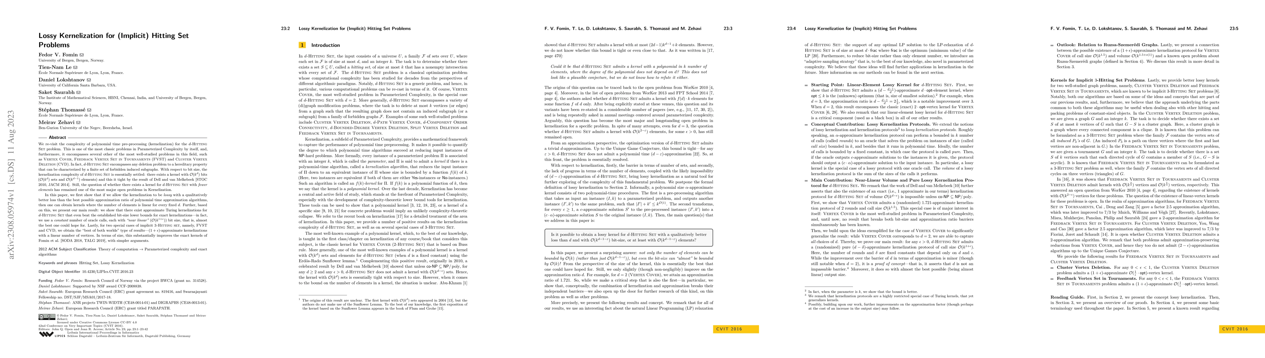 Thumbnail for Lossy Kernelization for (Implicit) Hitting Set Problems