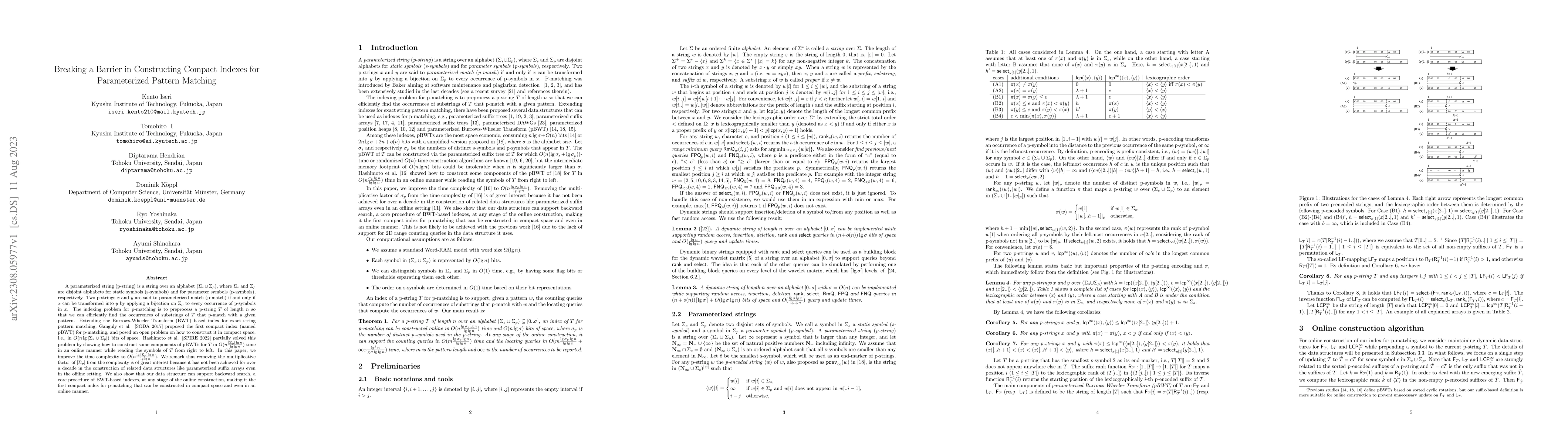 Thumbnail for Breaking a Barrier in Constructing Compact Indexes for Parameterized
  Pattern Matching