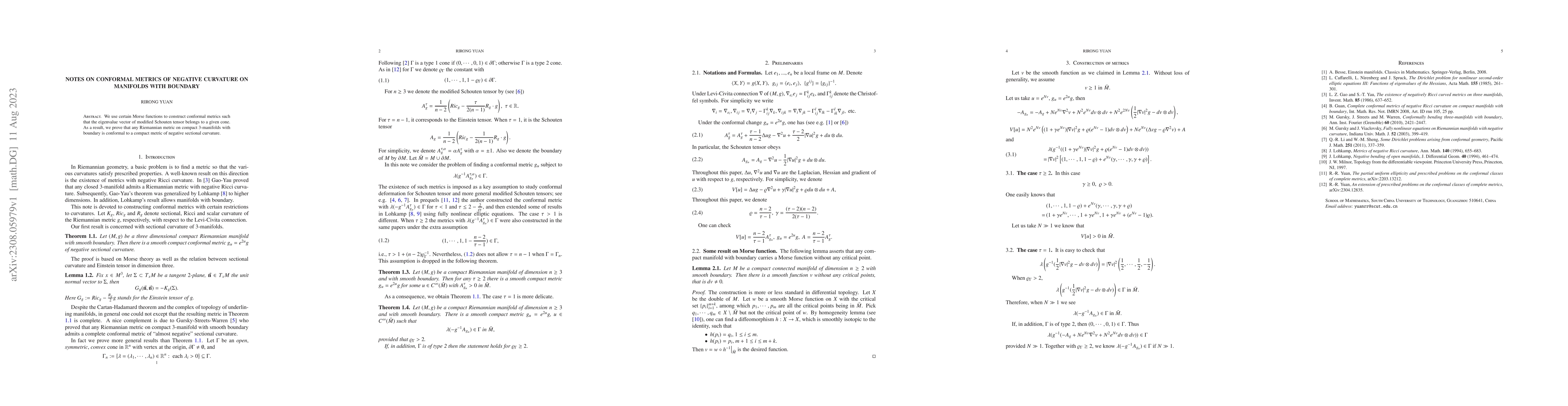 Thumbnail for Notes on conformal metrics of negative curvature on manifolds with
  boundary