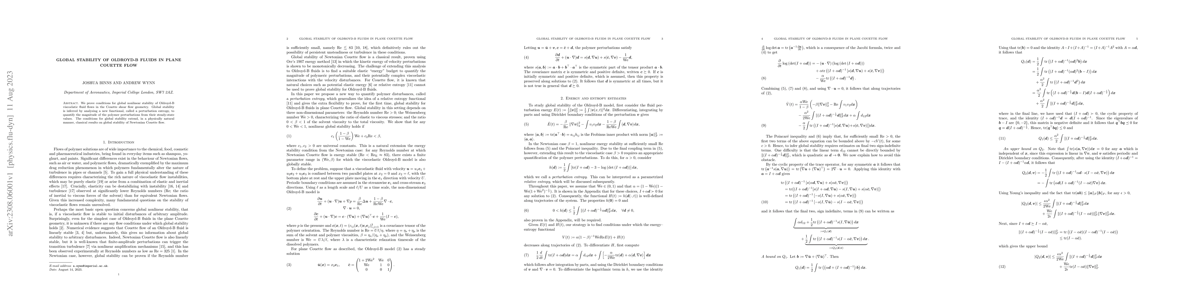 Thumbnail for Global stability of Oldroyd-B fluids in plane Couette flow