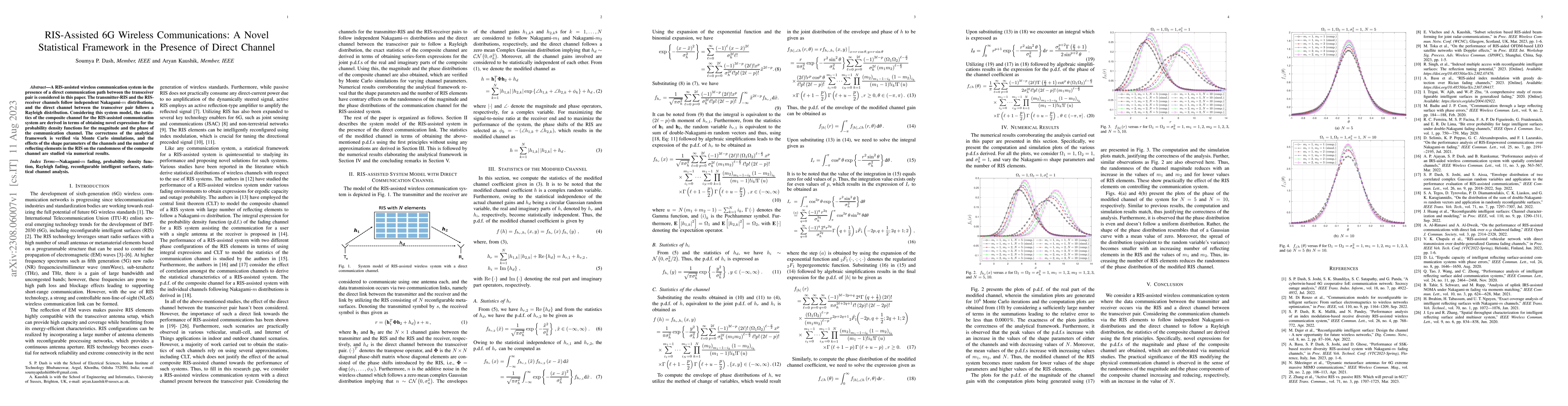 Thumbnail for RIS-Assisted 6G Wireless Communications: A Novel Statistical Framework
  in the Presence of Direct Channel