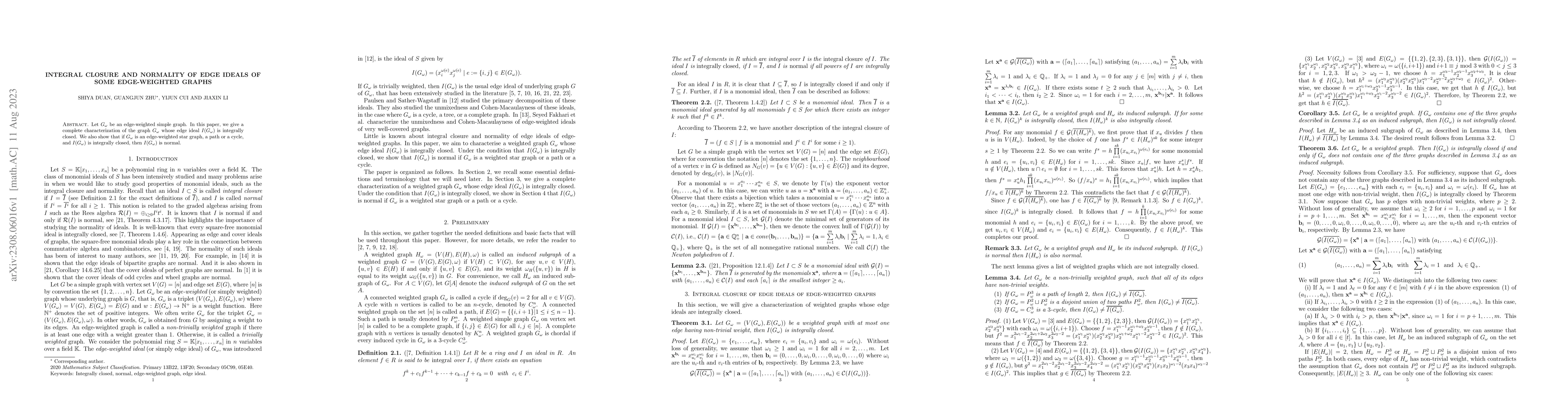 Thumbnail for Integral closure and normality of edge ideals of some edge-weighted
  graphs
