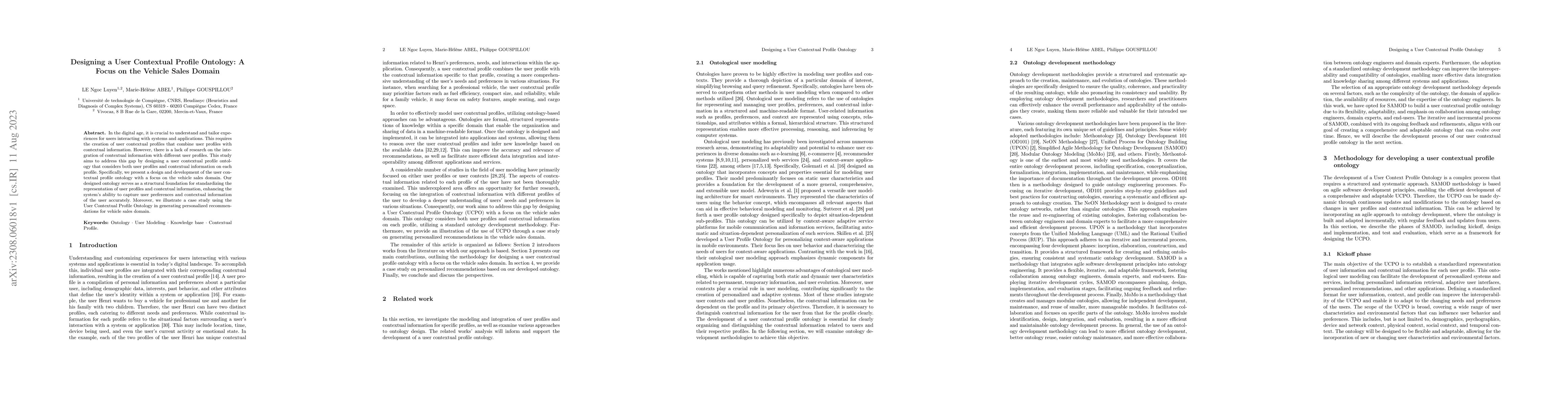Thumbnail for Designing a User Contextual Profile Ontology: A Focus on the Vehicle
  Sales Domain