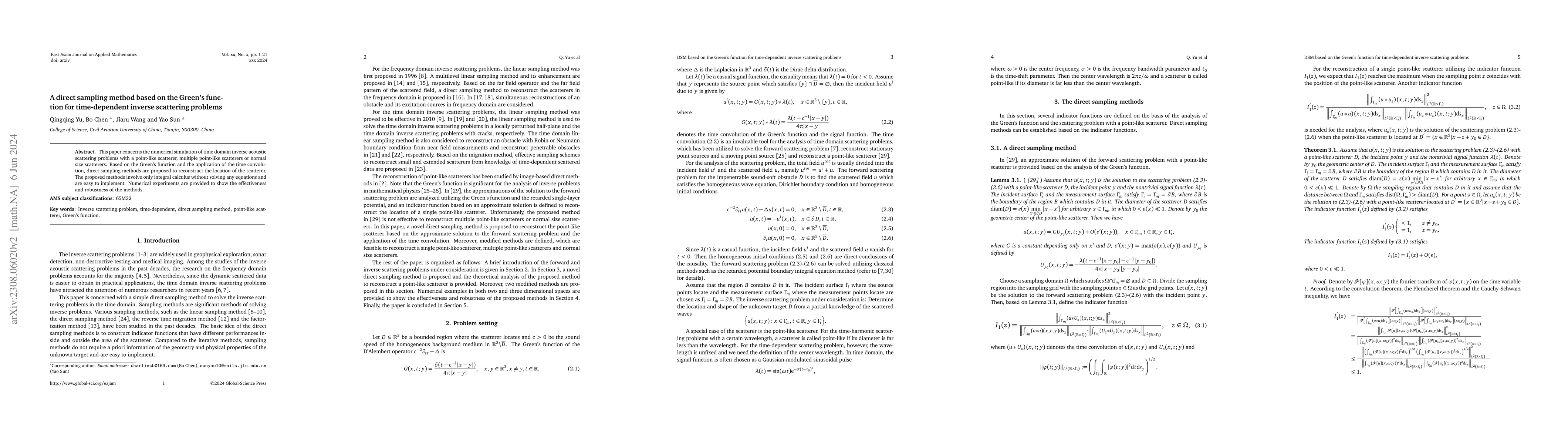Thumbnail for A direct sampling method based on the Green's function for
  time-dependent inverse scattering problems