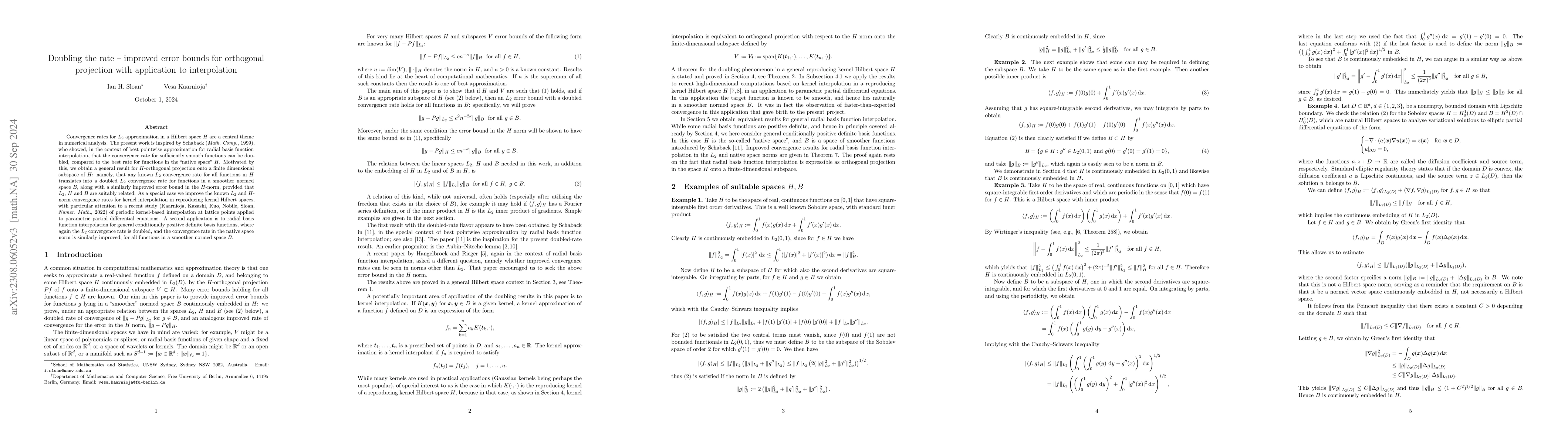 Thumbnail for Doubling the rate -- improved error bounds for orthogonal projection
  with application to numerical analysis
