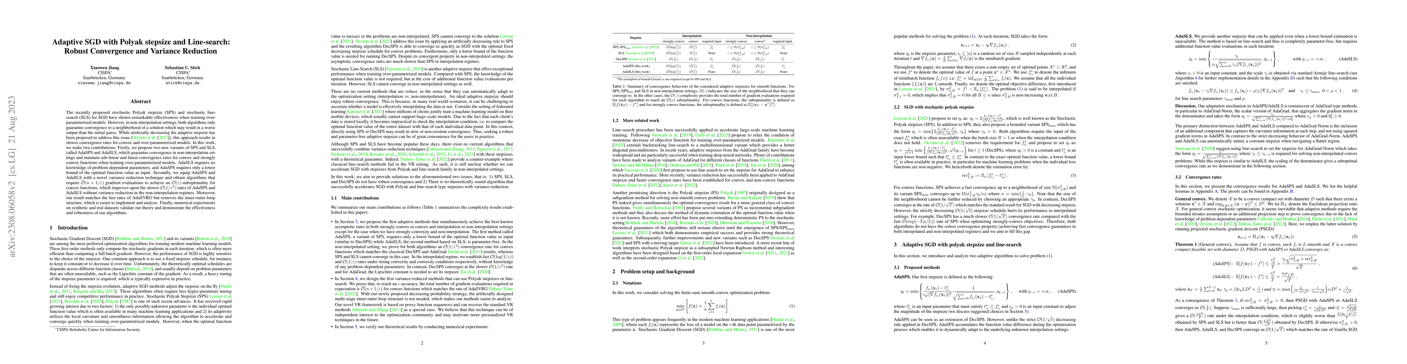 Thumbnail for Adaptive SGD with Polyak stepsize and Line-search: Robust Convergence
  and Variance Reduction