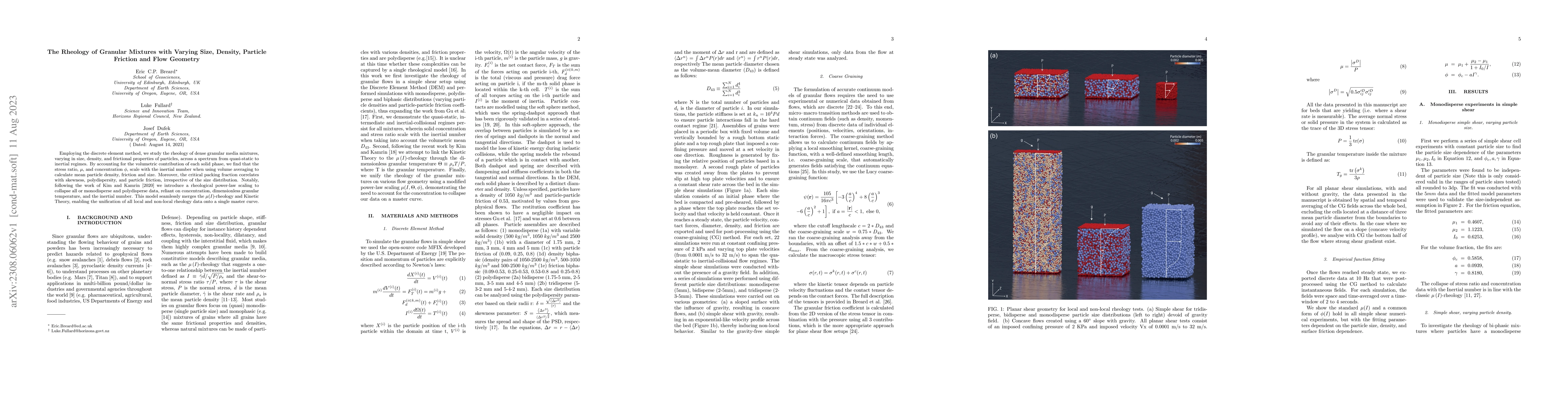 Thumbnail for The Rheology of Granular Mixtures with Varying Size, Density, Particle
  Friction and Flow Geometry