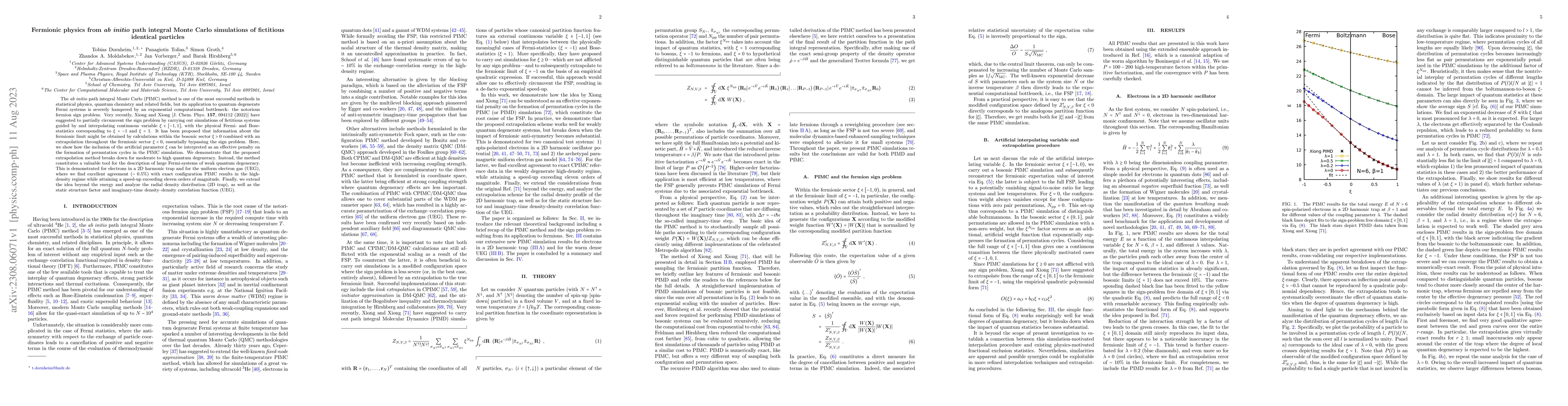 Thumbnail for Fermionic physics from ab initio path integral Monte Carlo simulations
  of fictitious identical particles