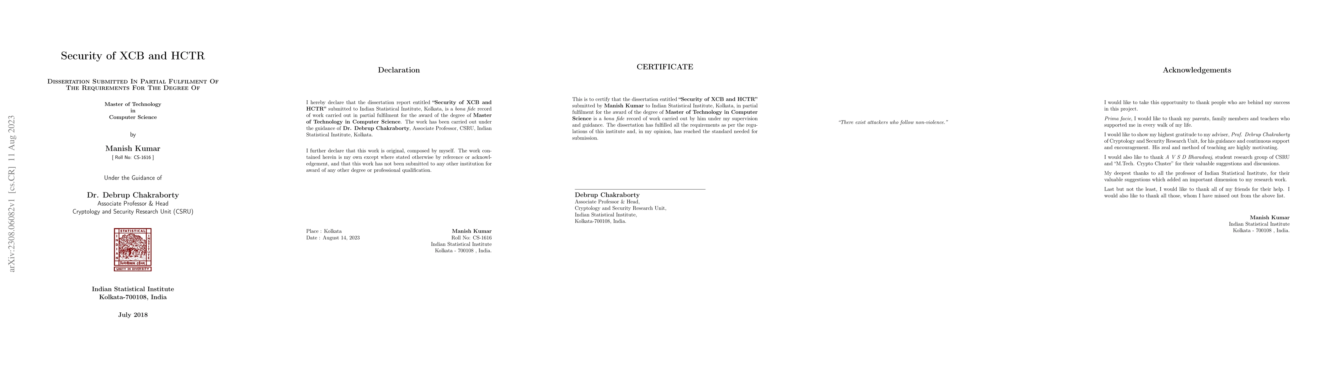 Thumbnail for Security of XCB and HCTR