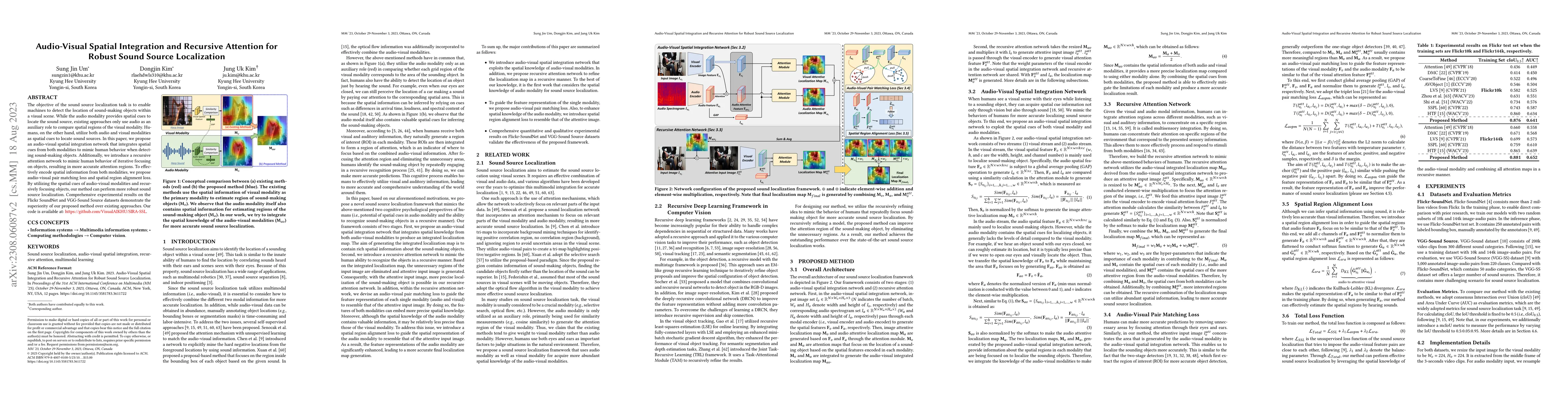 Thumbnail for Audio-Visual Spatial Integration and Recursive Attention for Robust
  Sound Source Localization