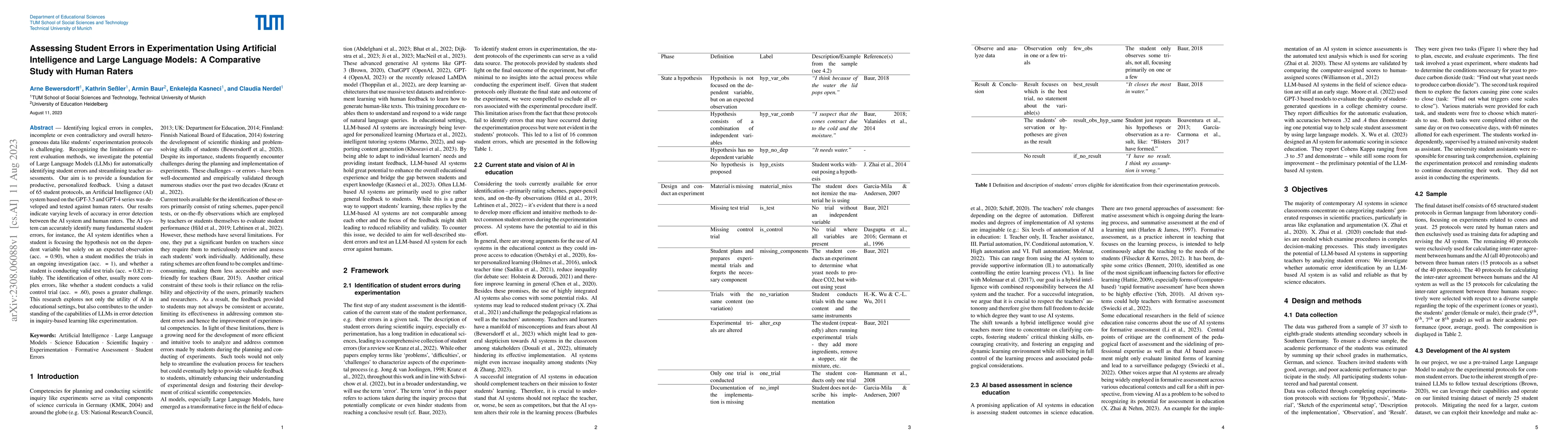 Thumbnail for Assessing Student Errors in Experimentation Using Artificial
  Intelligence and Large Language Models: A Comparative Study with Human Raters