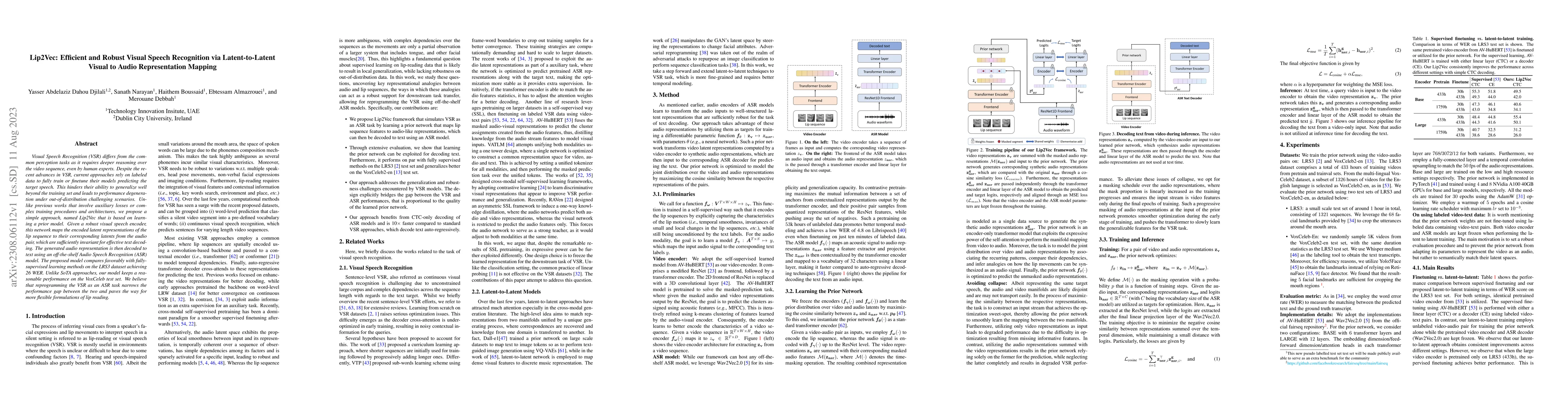 Thumbnail for Lip2Vec: Efficient and Robust Visual Speech Recognition via
  Latent-to-Latent Visual to Audio Representation Mapping