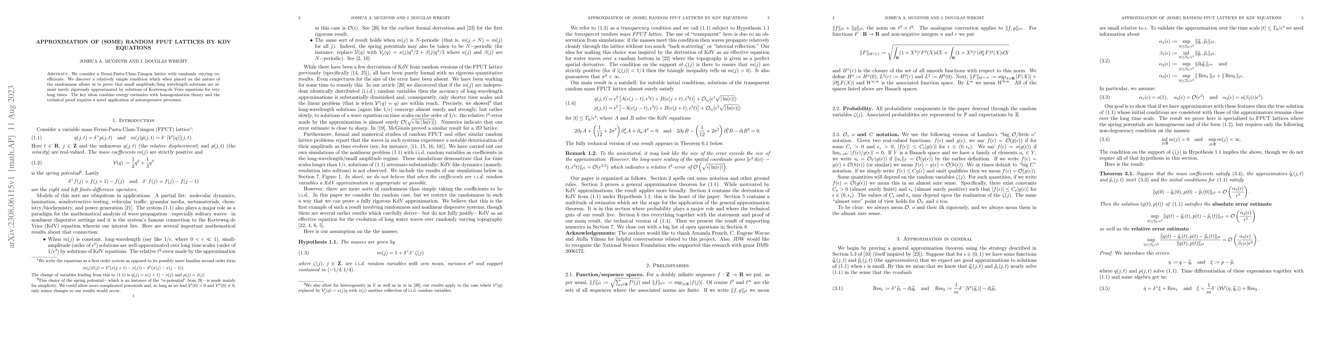 Thumbnail for Approximation of (some) FPUT lattices by KdV Equations