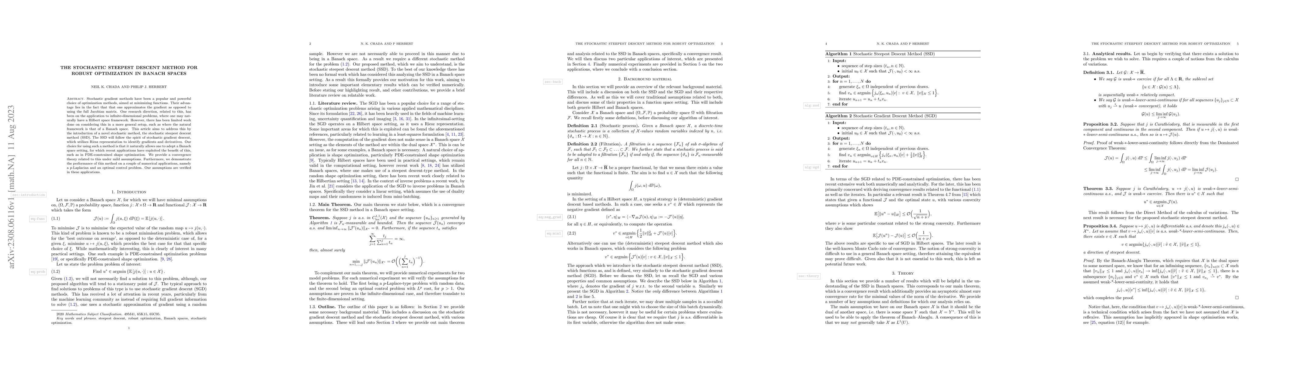 Thumbnail for The Stochastic Steepest Descent Method for Robust Optimization in Banach
  Spaces