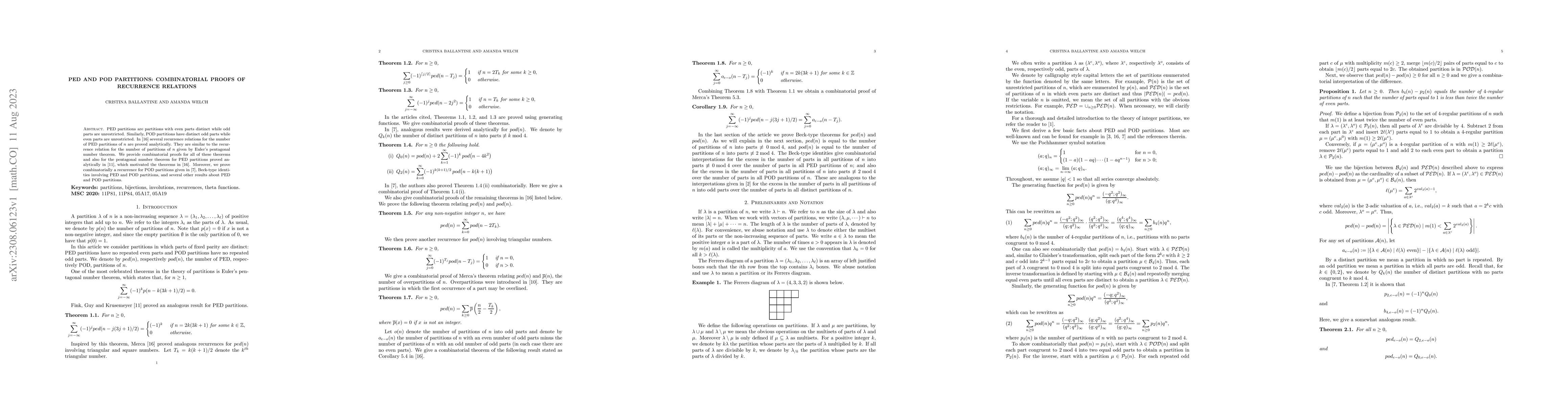 Thumbnail for PED and POD partitions: combinatorial proofs of recurrence relations