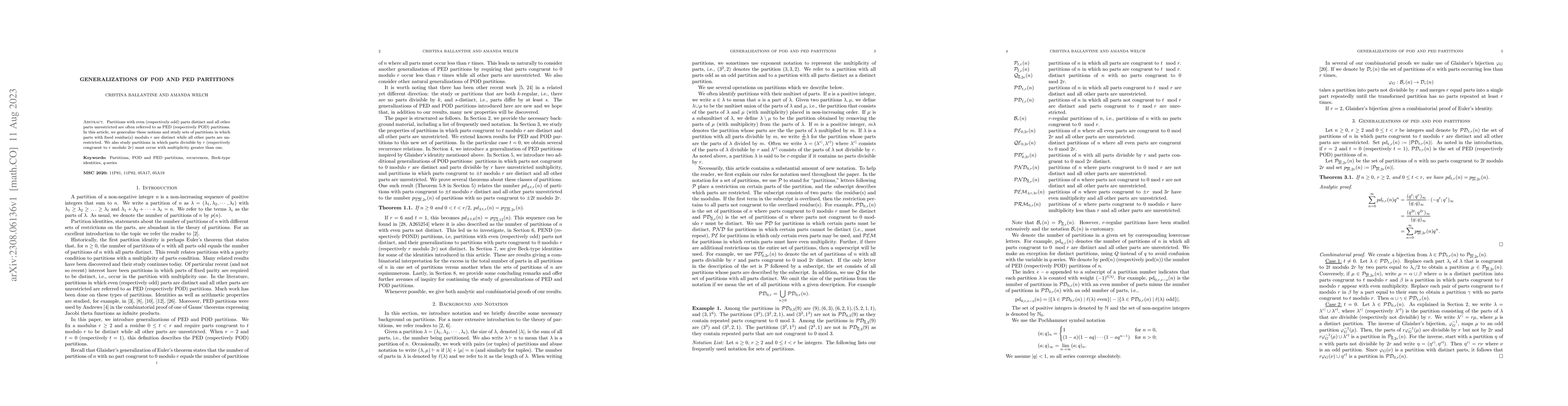 Thumbnail for Generalizations of POD and PED partitions