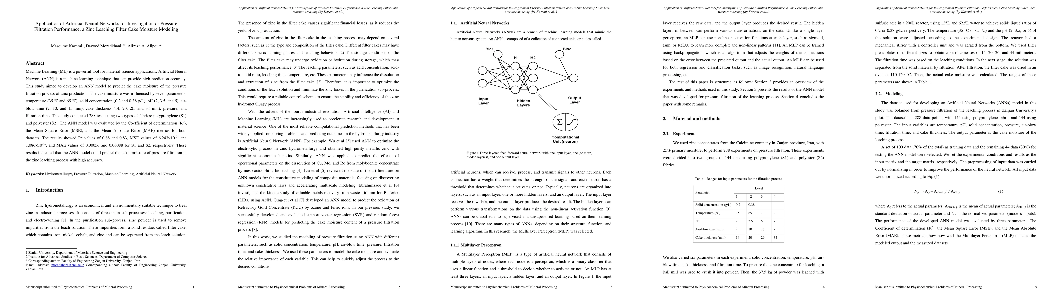 Thumbnail for Application of Artificial Neural Networks for Investigation of Pressure
  Filtration Performance, a Zinc Leaching Filter Cake Moisture Modeling