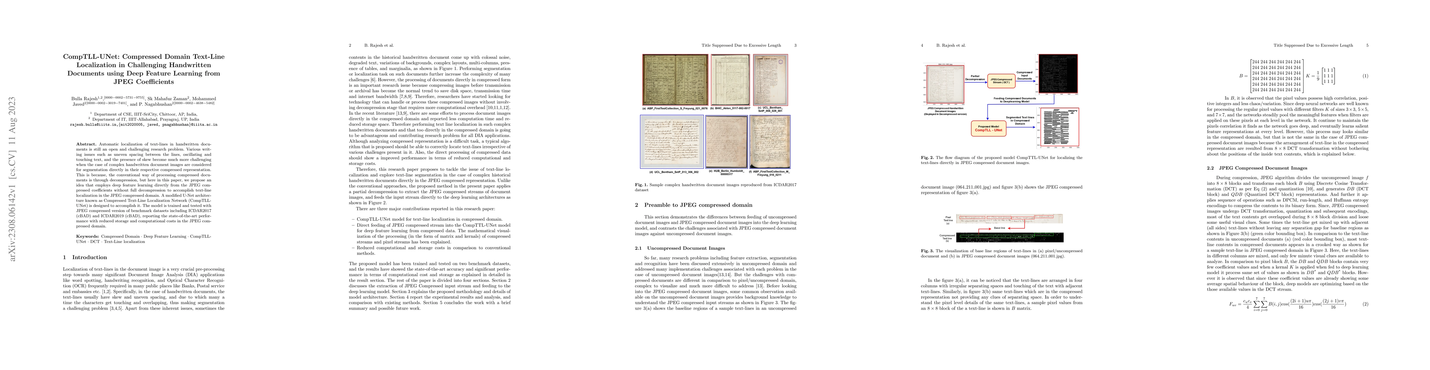 Thumbnail for CompTLL-UNet: Compressed Domain Text-Line Localization in Challenging
  Handwritten Documents using Deep Feature Learning from JPEG Coefficients