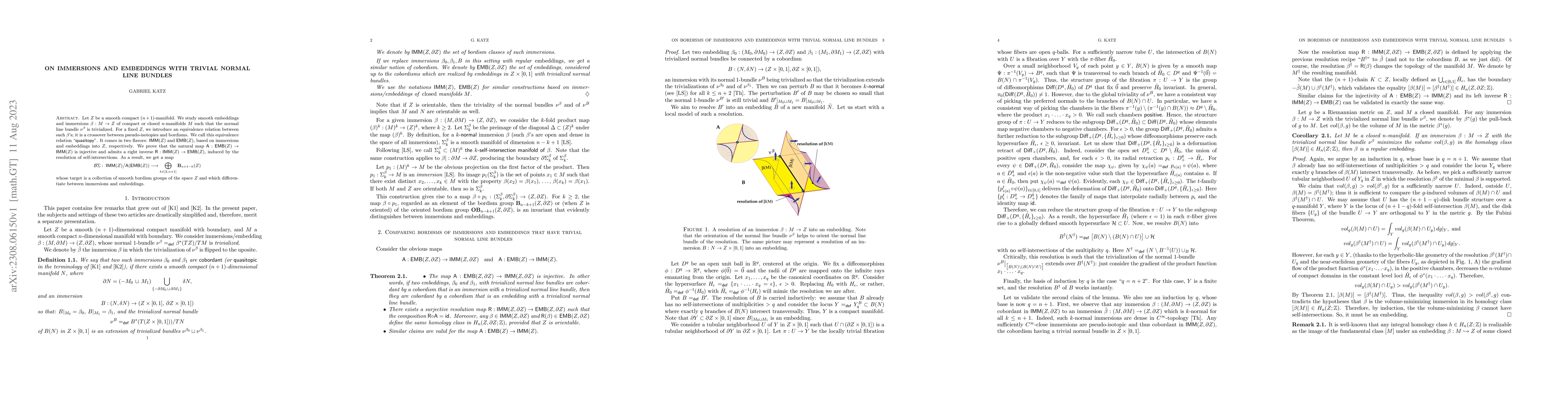 Thumbnail for On immersions and embeddings with trivial normal line bundles