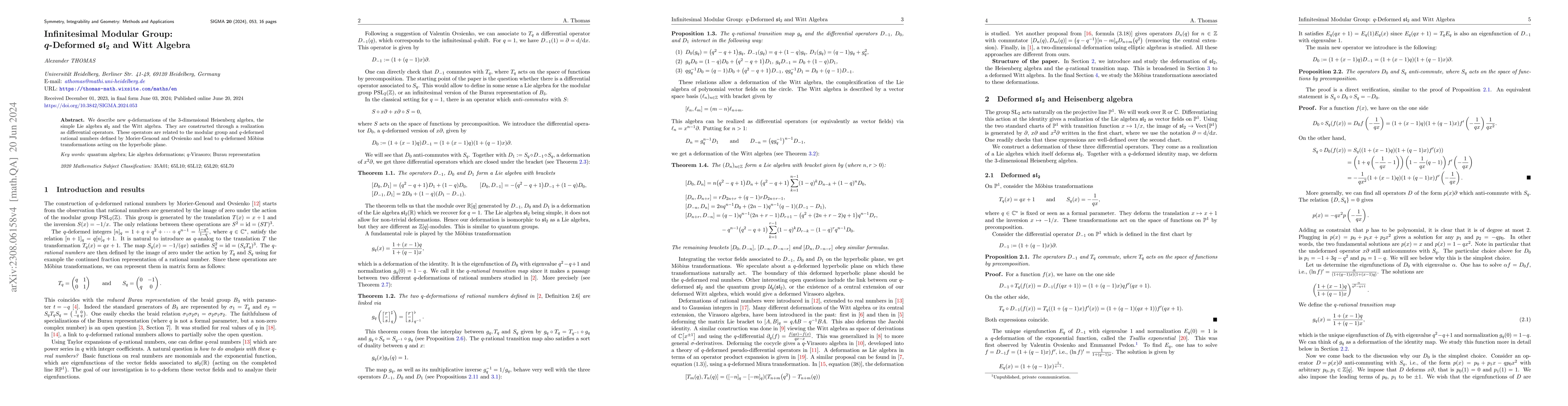 Thumbnail for Infinitesimal Modular Group: $q$-Deformed $\mathfrak{sl}_2$ and Witt
  Algebra